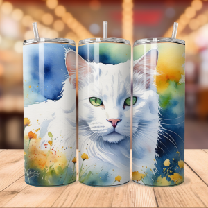 White Cat Tumbler Wrap | Pet png Free Tumbler Wraps PNG