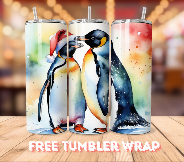 Free Christmas Pengion Lover Birds Tumbler Wrap PNG Free Tumbler Wraps PNG